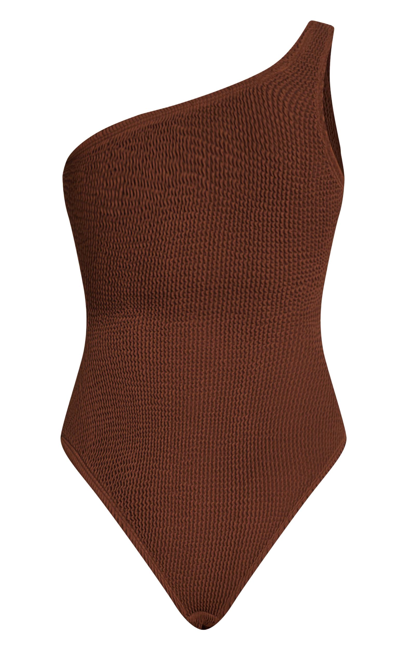 Chocolate Crinkle One Shoulder Swimsuit Product Image