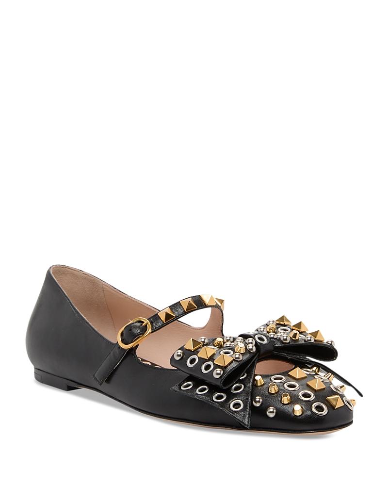 VALENTINO GARAVANI Mary-jane Bowow Ballerina In Kidskin With Studs Woman Black 35 In Multi Product Image
