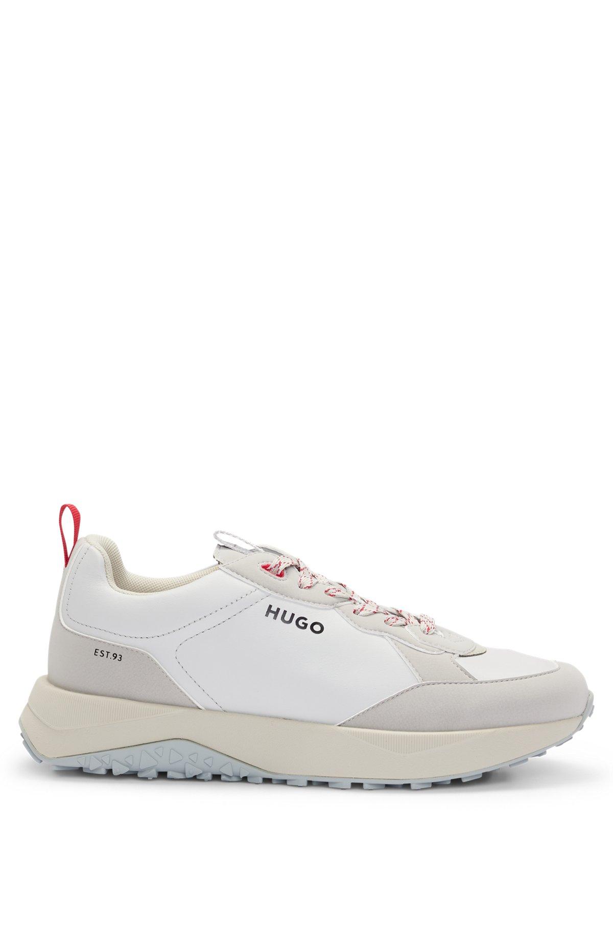 HUGO - Mixed-material trainers with nappa leather - Light Grey Product Image