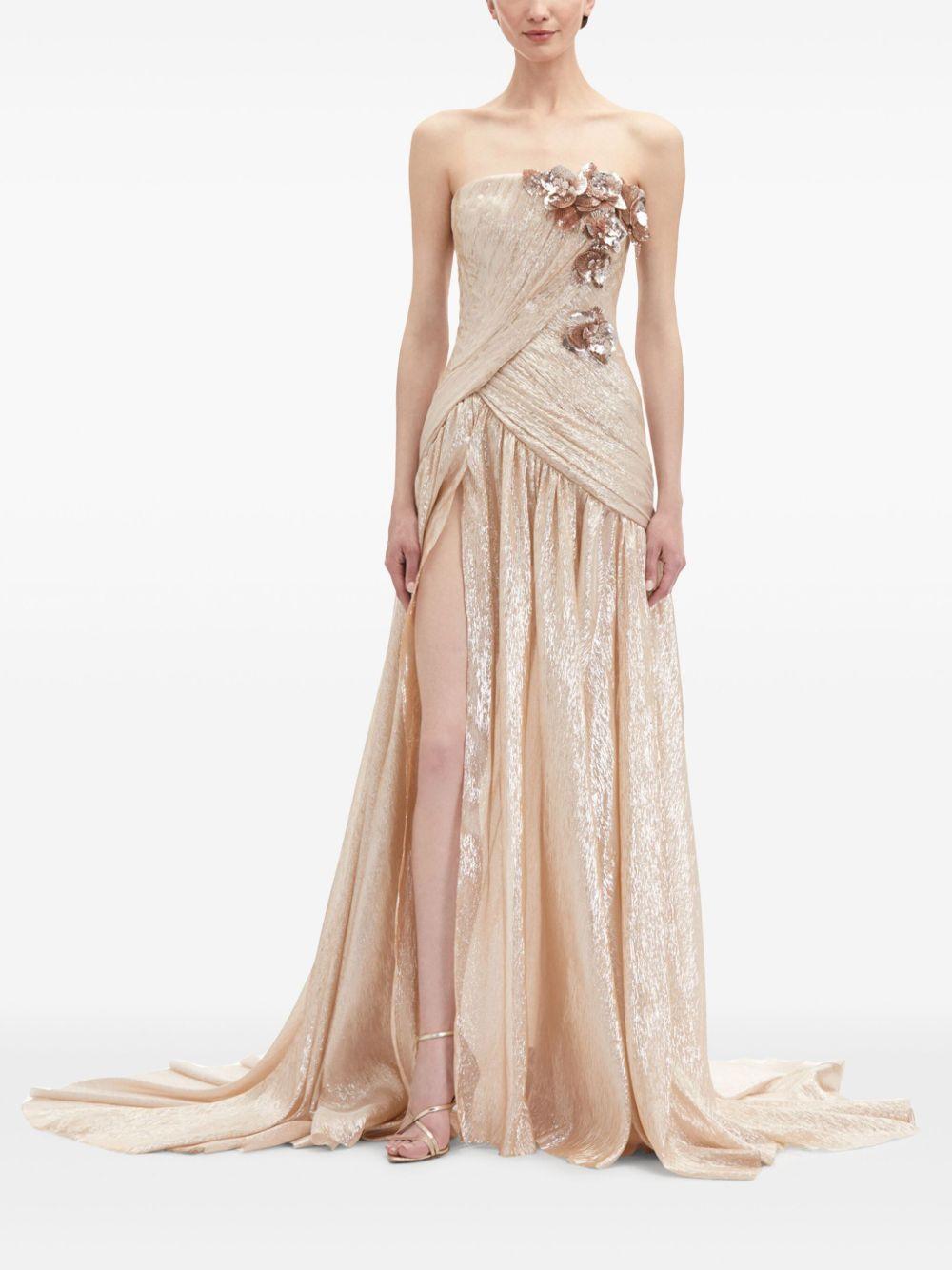 Orchid embroidered silk chiffon gown Product Image