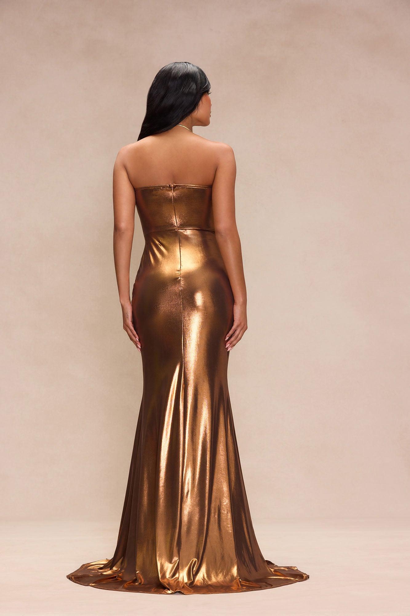 Sweet Heart Metallic Maxi Dress - Bronze Product Image