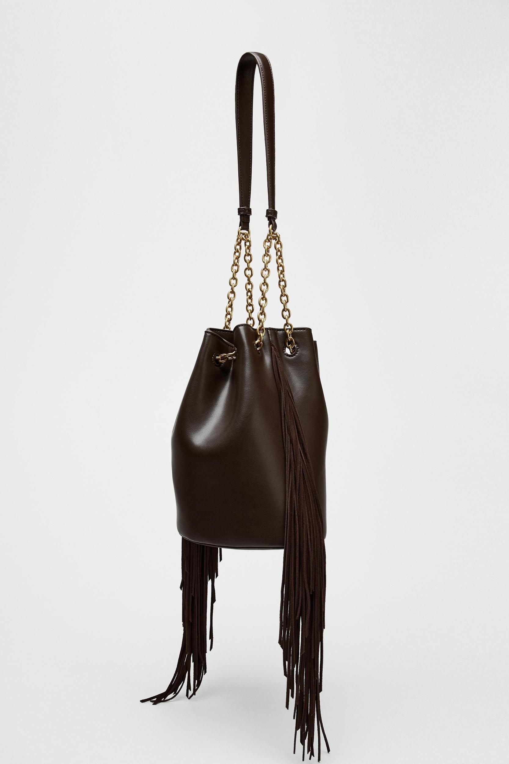 FRINGED CYLINDRICAL BUCKET BAG Product Image