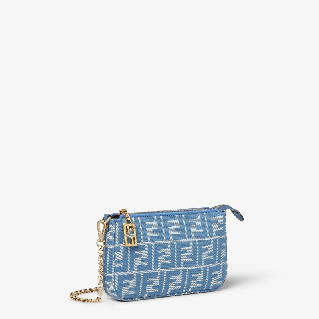 Baguette PouchBlue denim-effect FF jacquard charm pouch with chain Product Image