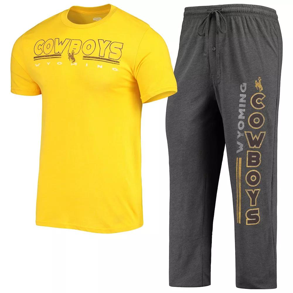 Men's Concepts Sport Heathered Charcoal/Gold Wyoming Cowboys Meter T-Shirt & Pants Sleep Set, Size: Medium, Wyo Charco Product Image
