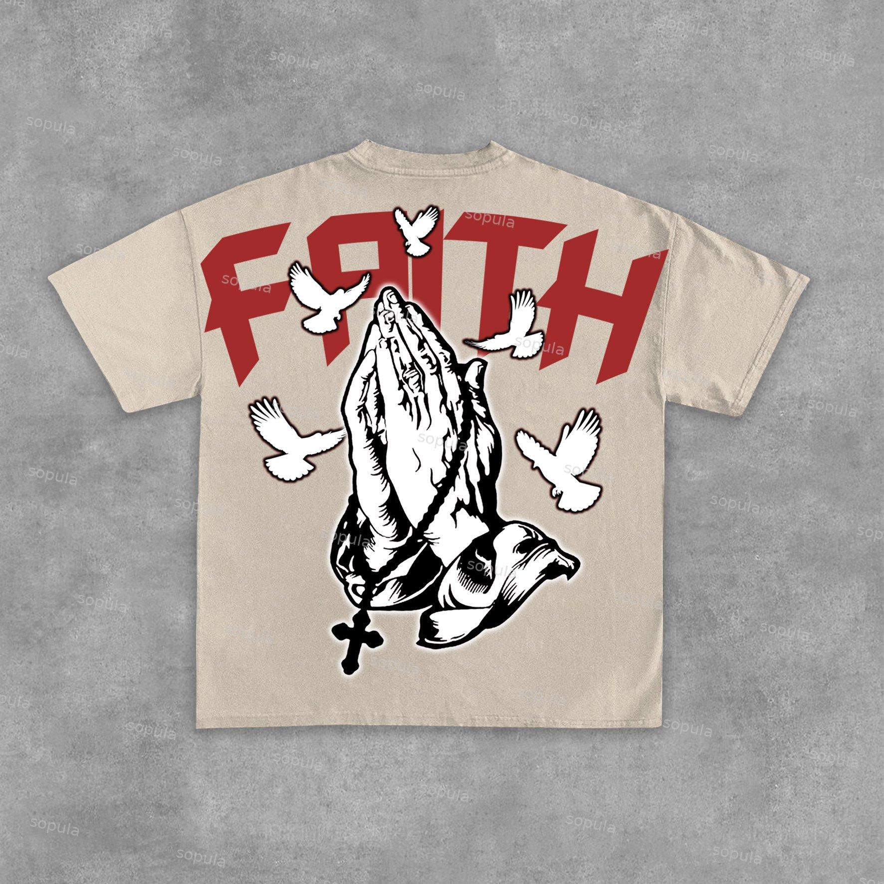 Sopula Faith Praying Hands Graphic Cross Print Cotton T-Shirt Product Image
