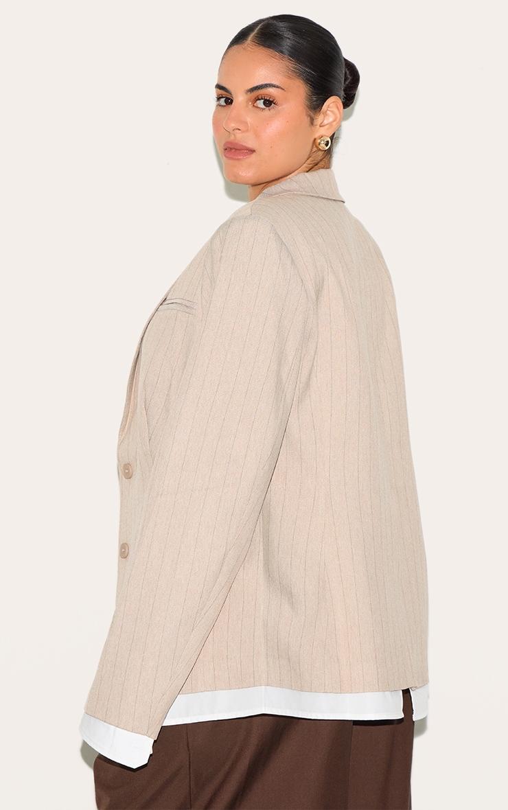 Plus Taupe Pinstripe Shirt Detail Blazer Product Image