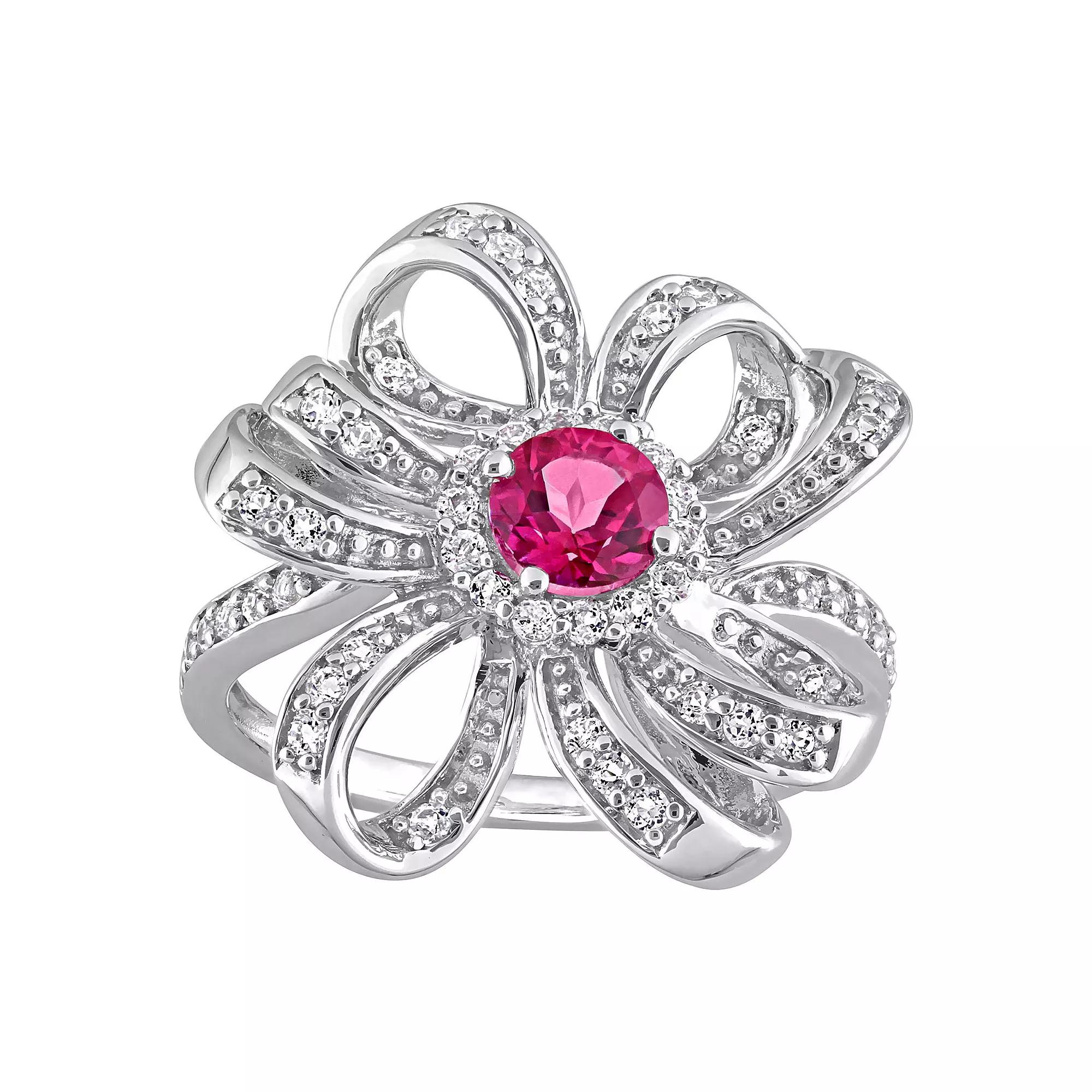 Stella Grace Sterling Silver Pink Topaz & White Topaz Flower Cocktail Ring, Women's, Size: 8 Product Image