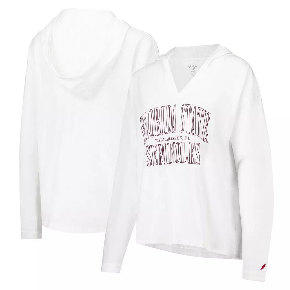 Women's League Collegiate Wear White Florida State Seminoles Slub Long Sleeve V-Neck Hoodie T-Shirt, Size: Small Product Image