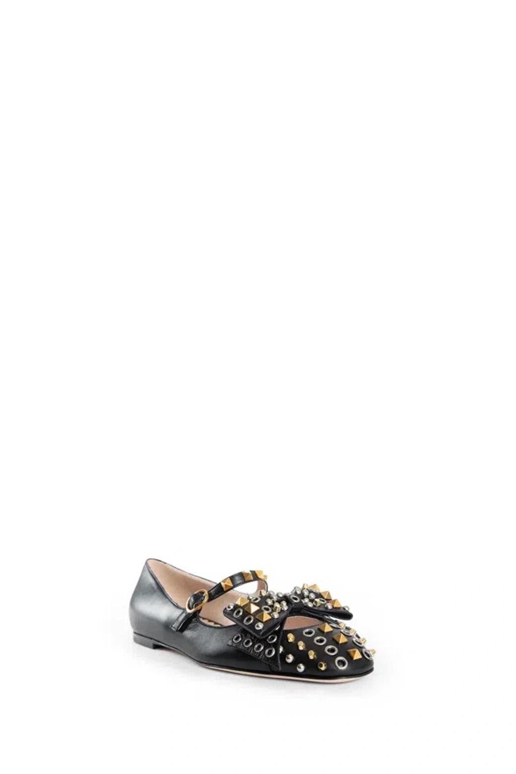 VALENTINO GARAVANI Mary-jane Bowow Ballerina In Kidskin With Studs Woman Black 35 In Multi Product Image
