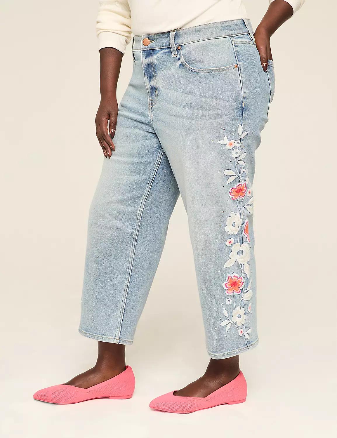 Signature Fit Straight Leg Crop Jean - Embroidery & Rhinestone Product Image