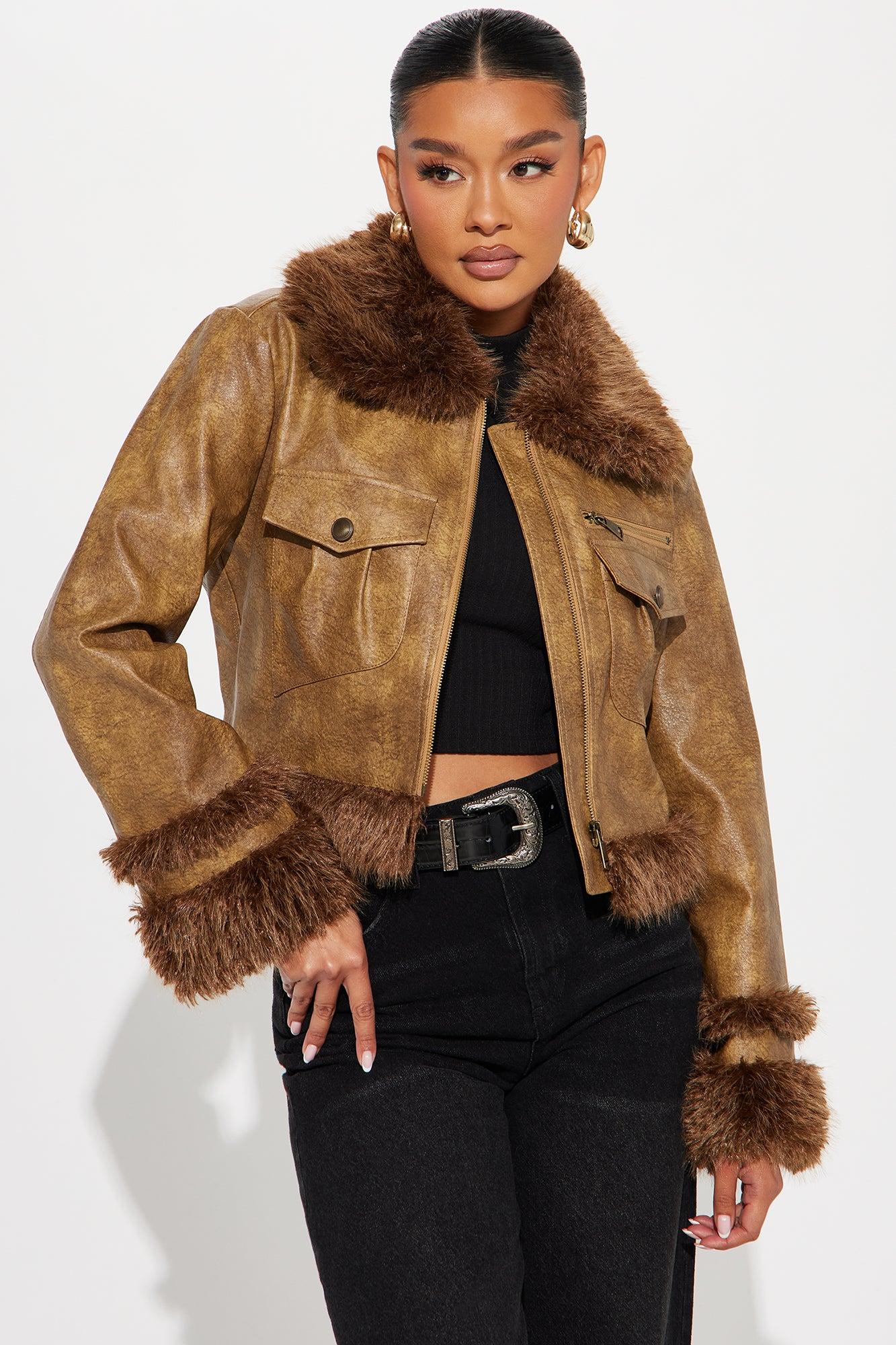 Caught Off Guard Washed Faux Leather Jacket - Cognac Product Image