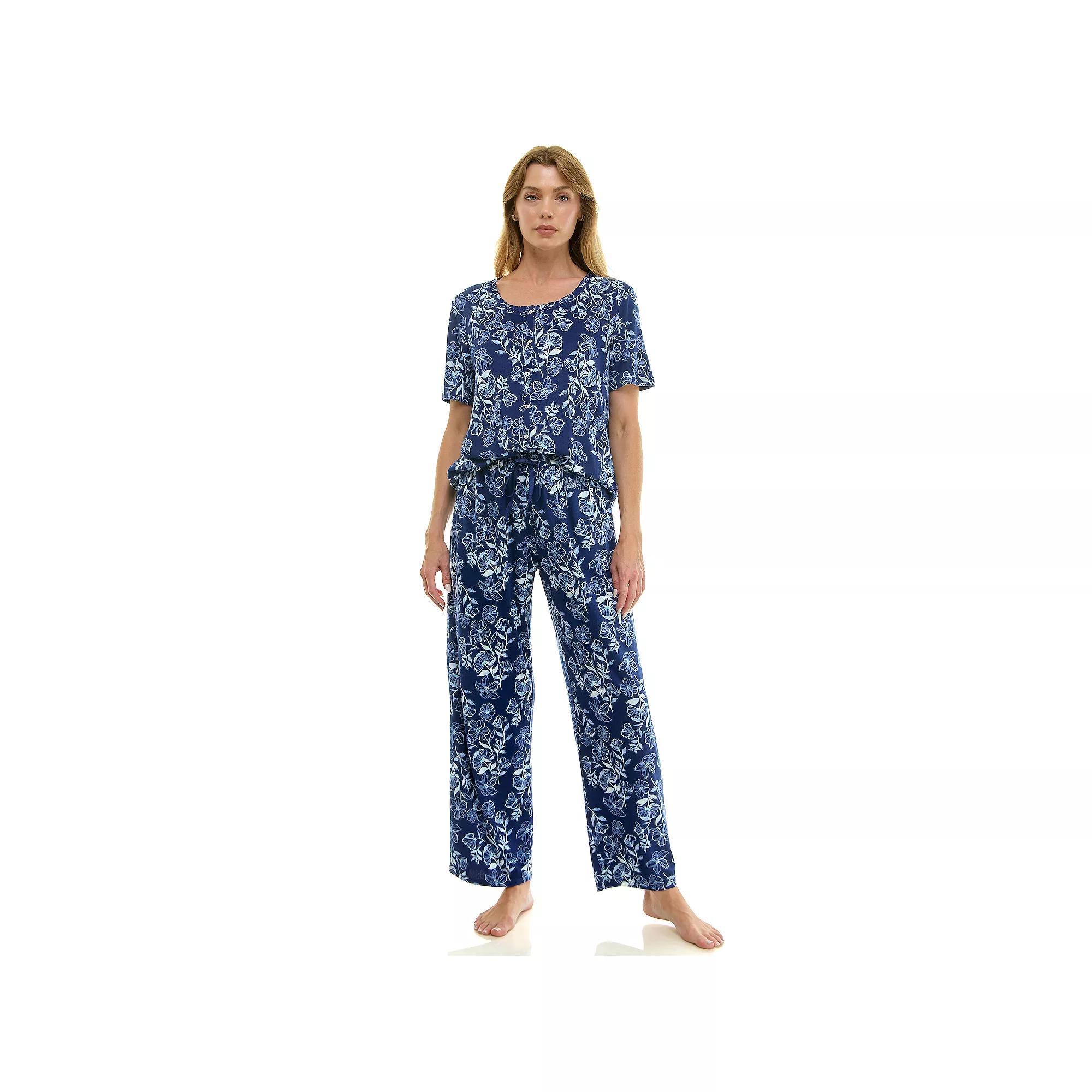 Women's Croft & Barrow® 2-pc. Pointelle Short Sleeve Pajama Top & Pajama Pants Set,  Product Image