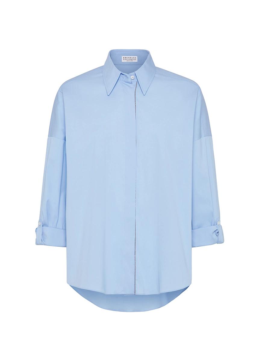 Womens Stretch Cotton Poplin Shirt with Shiny Trim Product Image
