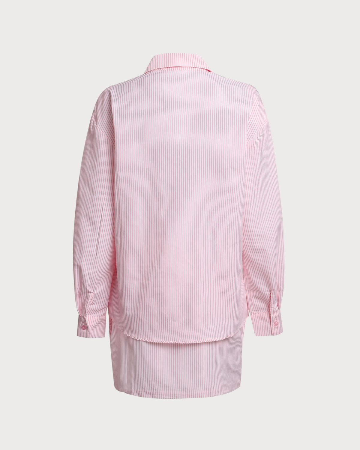 Pink Striped Shirt Skirt Sets Product Image