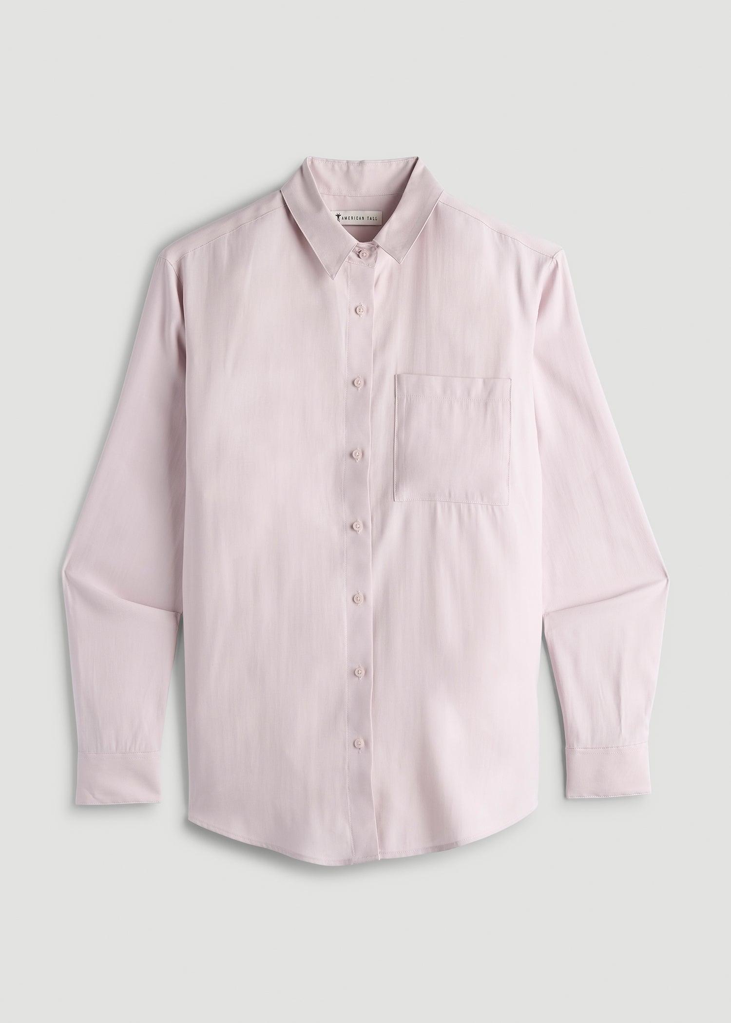Relaxed Button-Up Single-Pocket Blouse for Tall Women in Grey Lilac Female Product Image