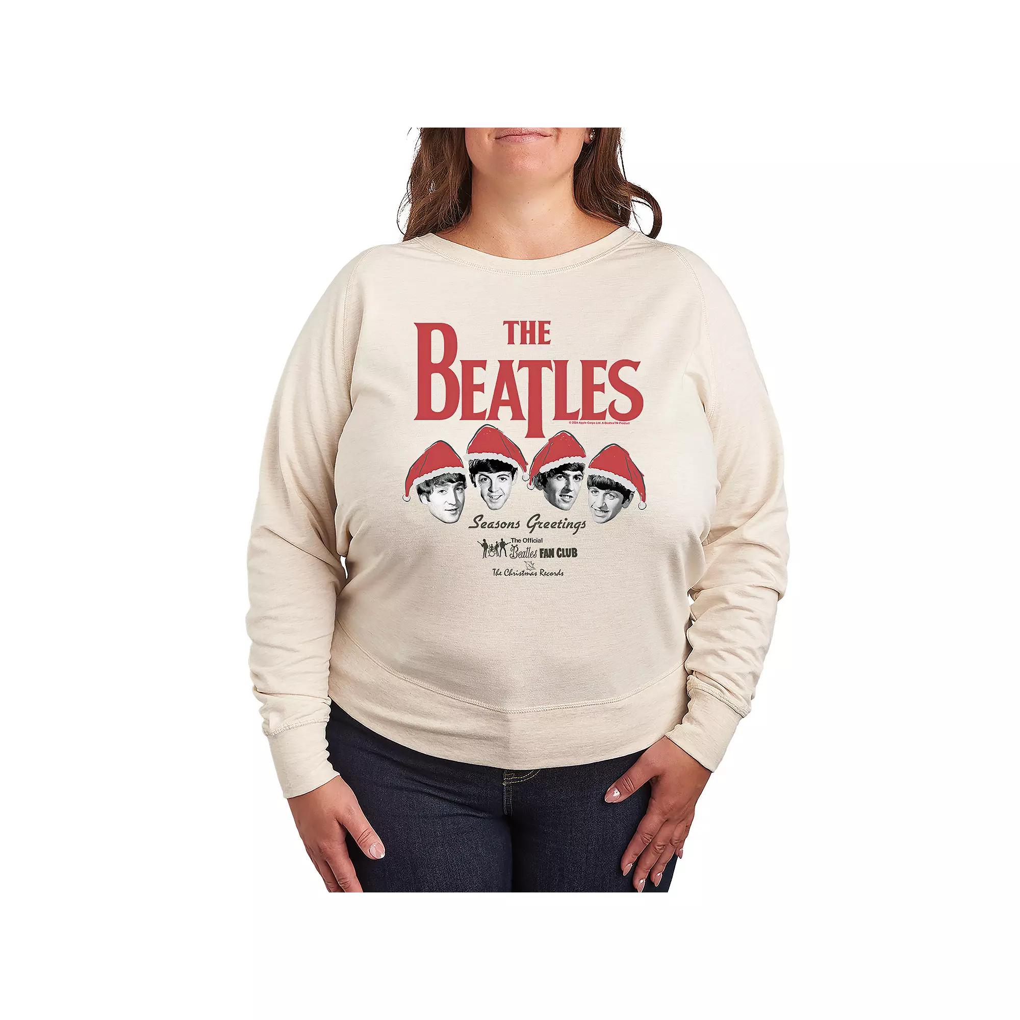 Plus Size The Beatles Christmas Seasons Greetings French Terry Long Sleeve Tee, Women's, Size: 1XL, Beige Product Image
