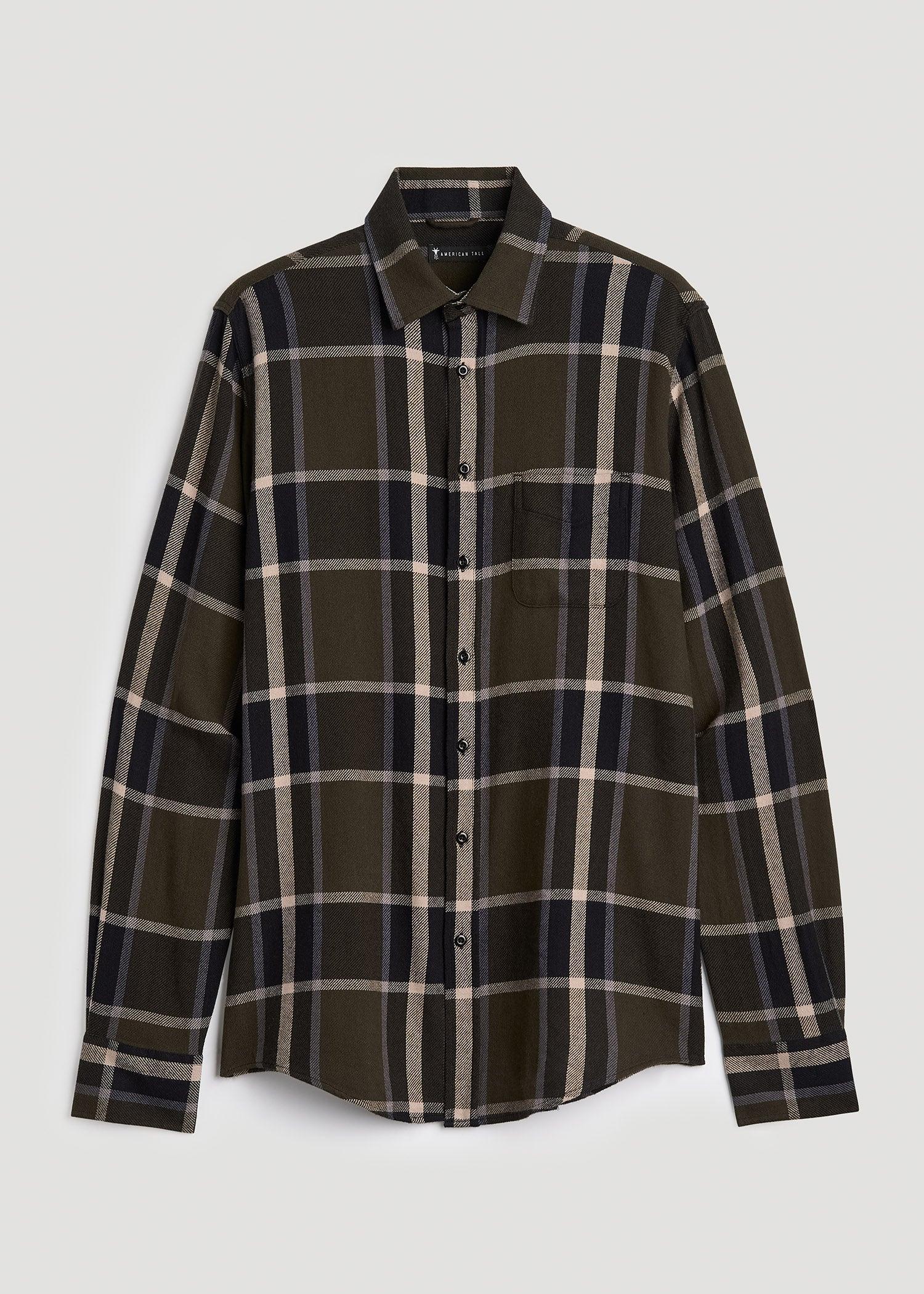 Nelson Flannel Shirt for Tall Men in Olive Plaid Male Product Image