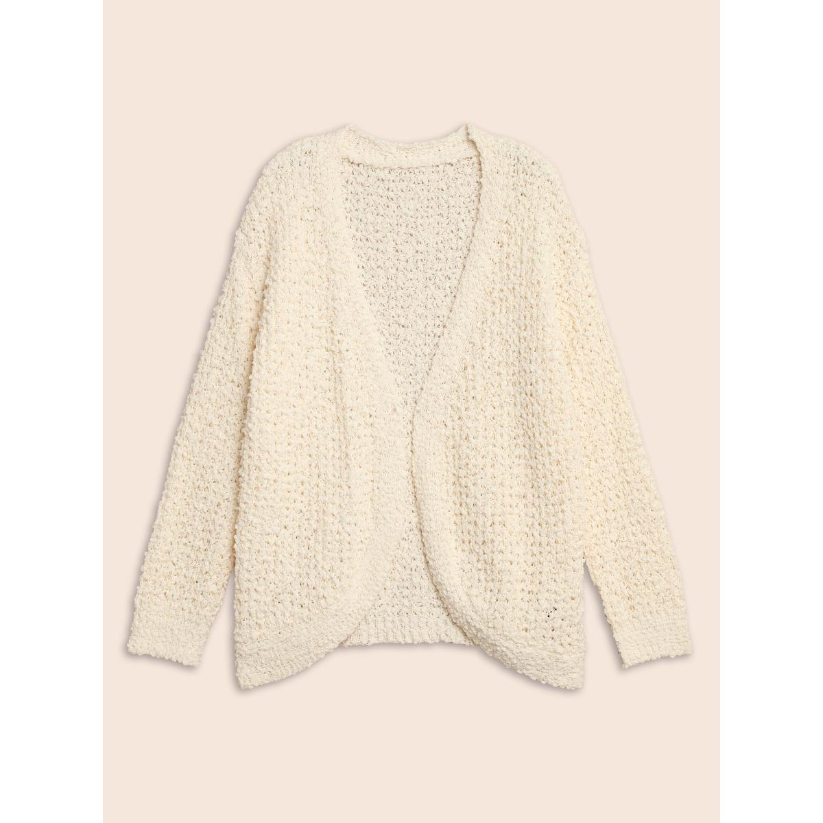 Plus Size Solid Textured Curved Hem Cardigan Beige Women Casual Loose Long Sleeve Everyday Cardigans BloomChic 10/M Product Image