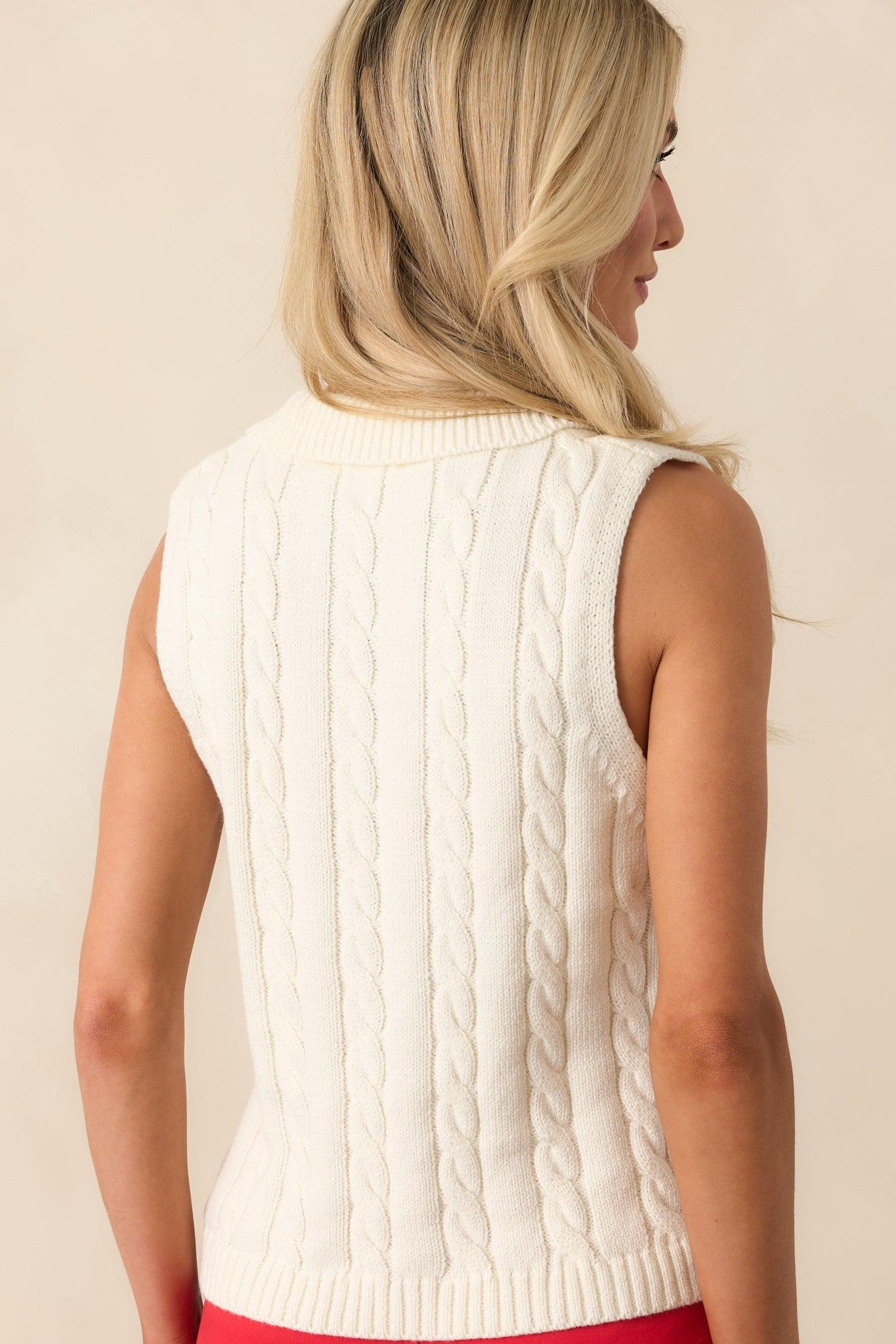 In No Particular Order Ivory Cotton Cable Knit Sweater Vest Product Image