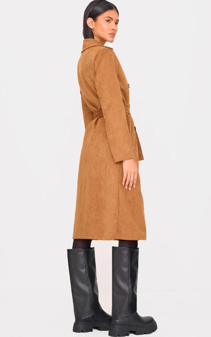 Camel Faux Suede Trench Coat Product Image