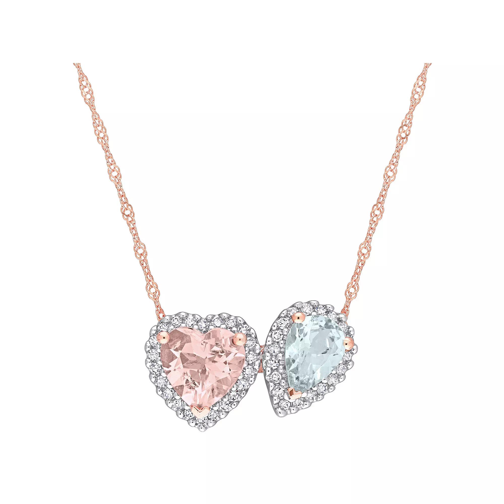 Stella Grace 14K Rose Gold Morganite, Aquamarine & 1/5 Carat T.W. Diamond Necklace, Women's, Size: 17", 14k Rsgold Product Image