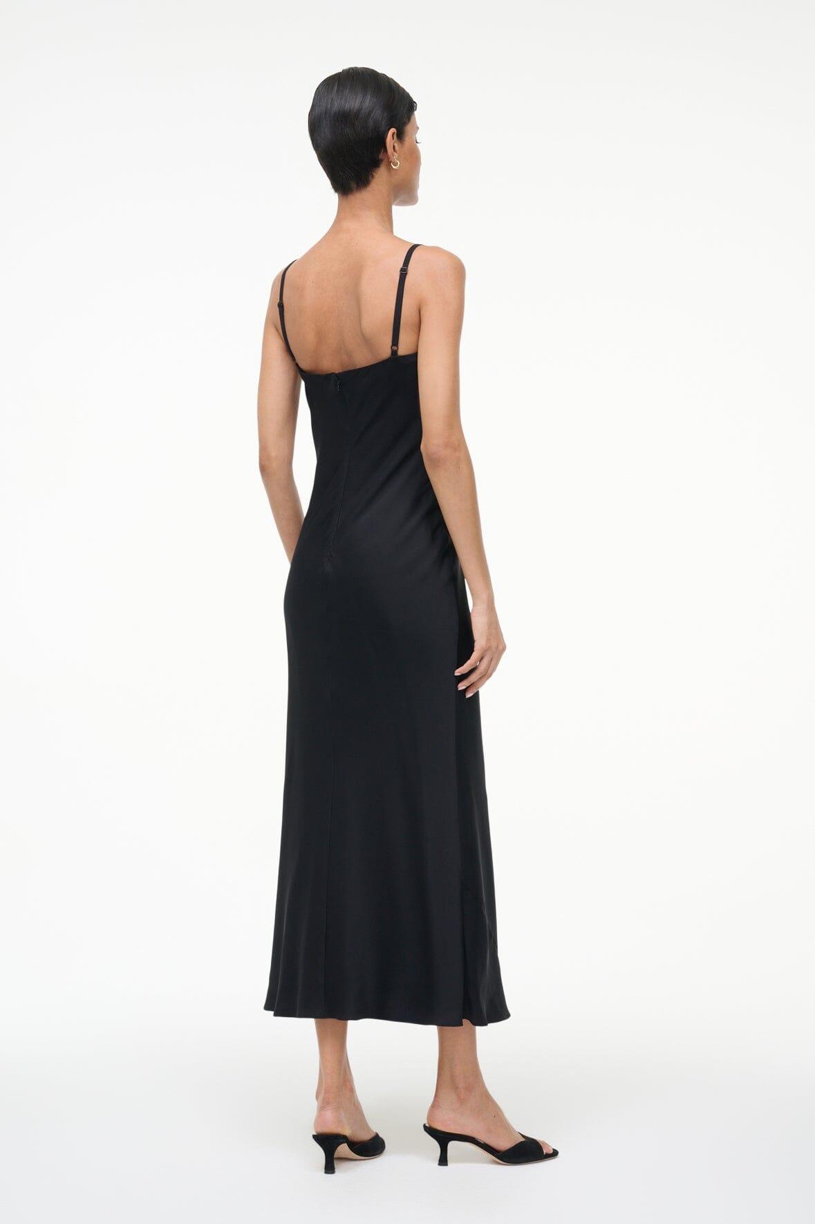 EVANGELINE SILK MIDI DRESS | BLACK Product Image