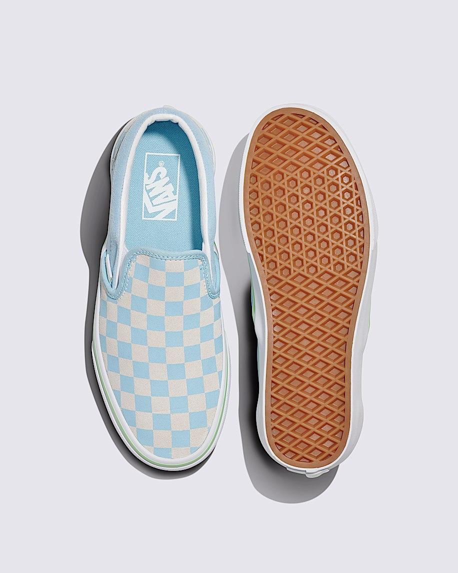 Classic Slip-On Suede Checkerboard Shoe in Crystal Blue / Pink| Vans US Product Image