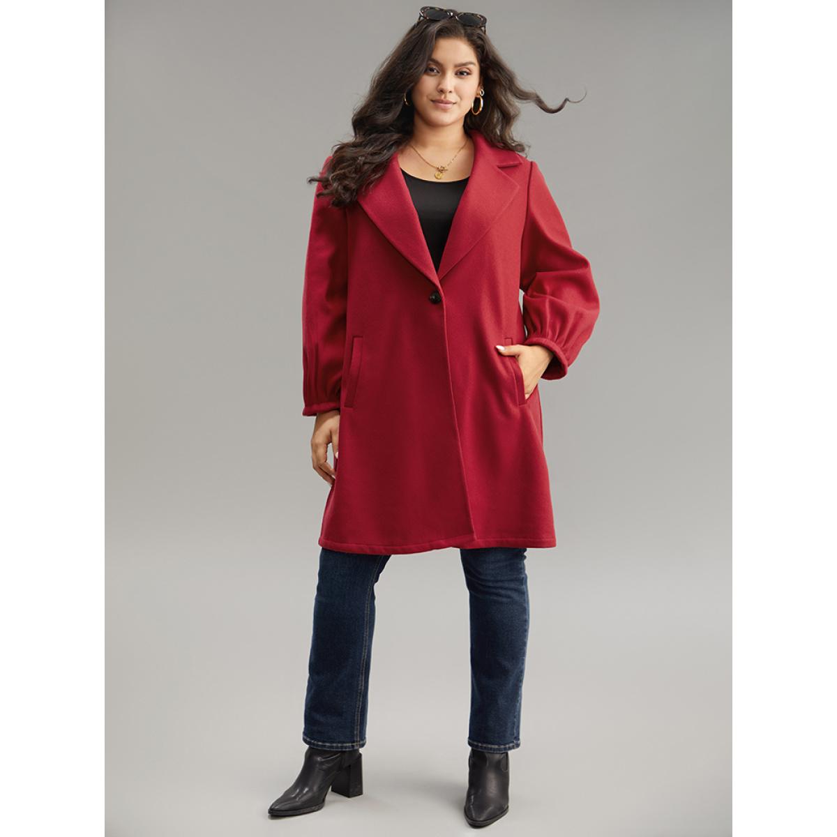 Plus Size Lapel Collar Pocket Button Up Coat Women Crimson Casual Plain Ladies Dailywear Winter Coats BloomChic 30/6X Product Image