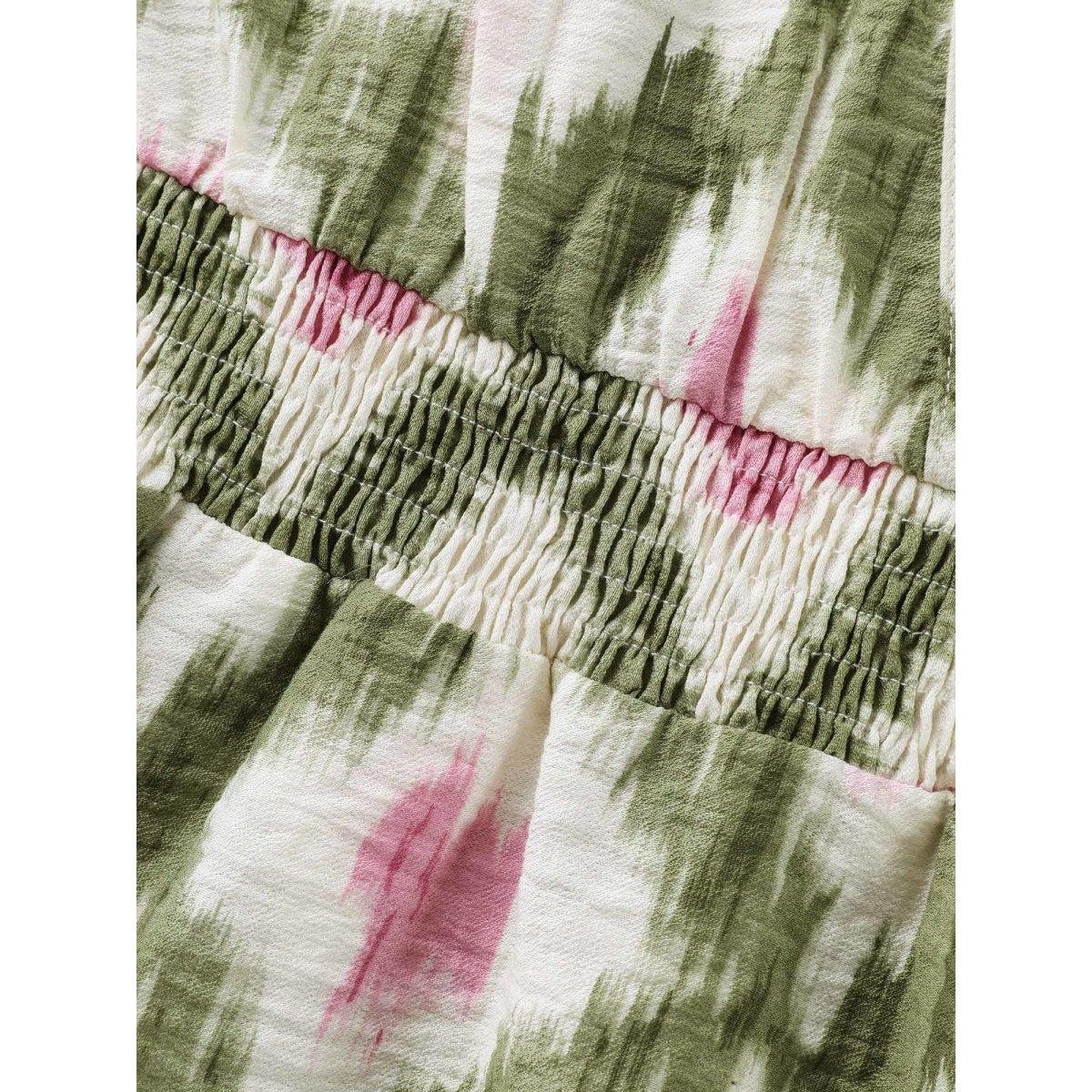 Plus Size Multicolor Tie-Dye Shirred Waist Pockets Blouse Women Short sleeve Overlap Collar Vacation Blouses BloomChic 30/6X Product Image