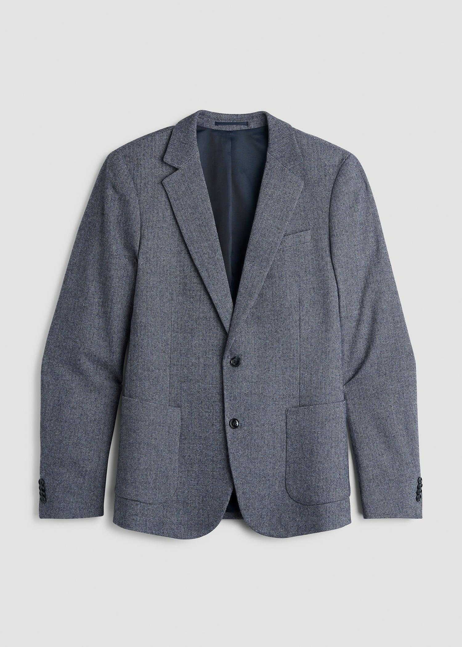 Wool Blend Blazer for Tall Men in Navy Herringbone Male Product Image