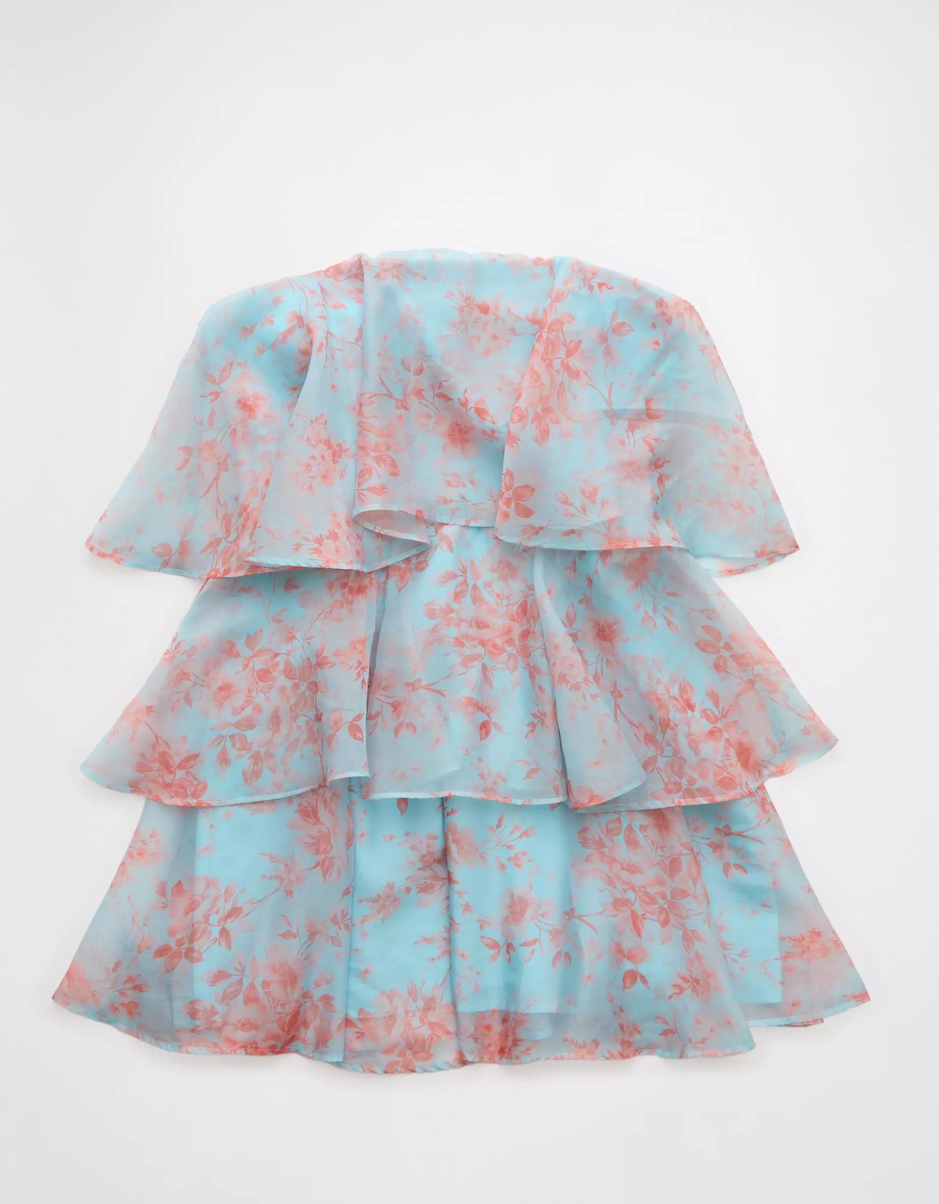 AE Strapless Ruffle Tiered Mini Dress Product Image