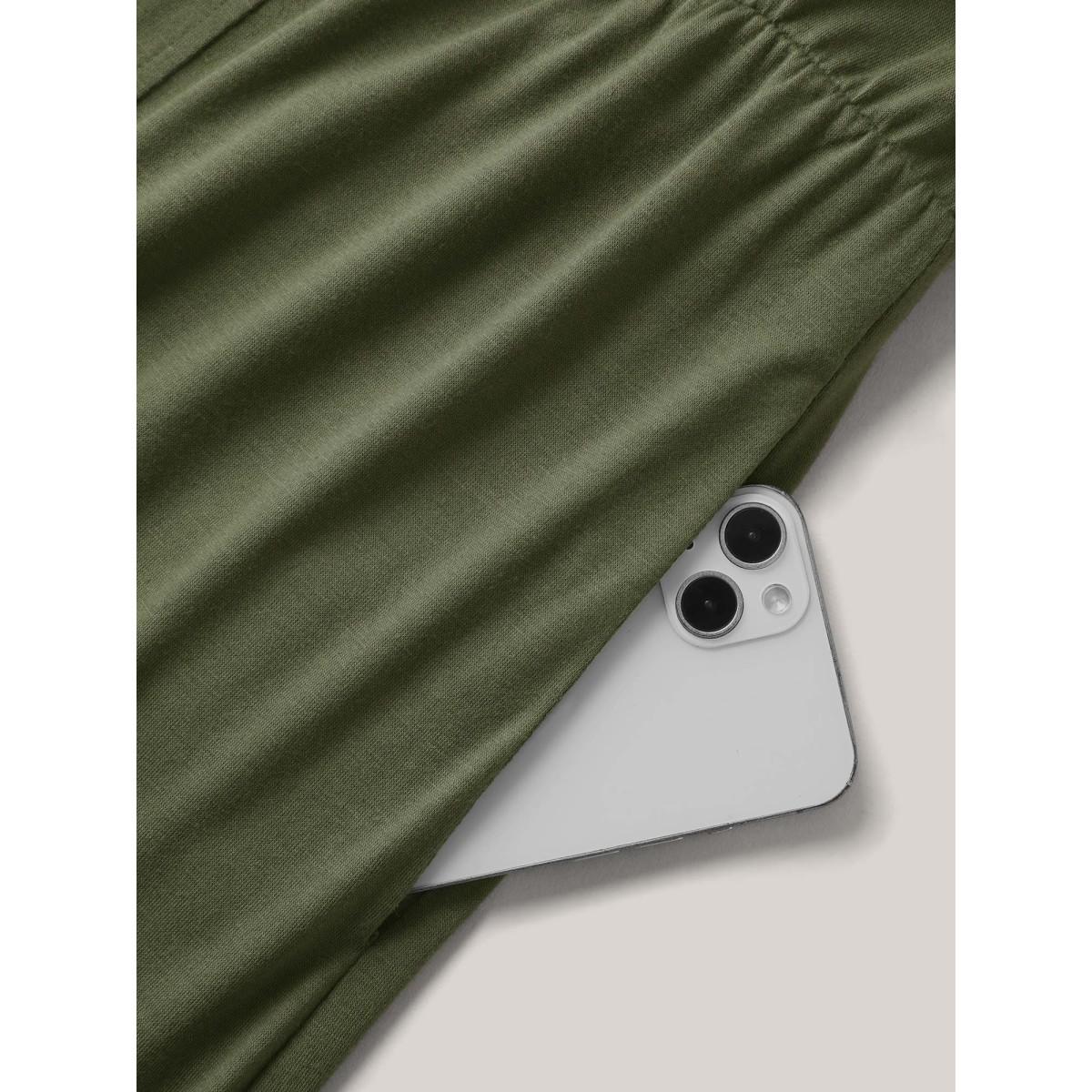 Plus Size ArmyGreen Tie-Up Hem Pull-Over Stretch Jumpsuit Women Short sleeve V-neck Vacation Loose Jumpsuits BloomChic 18-20/2X Product Image