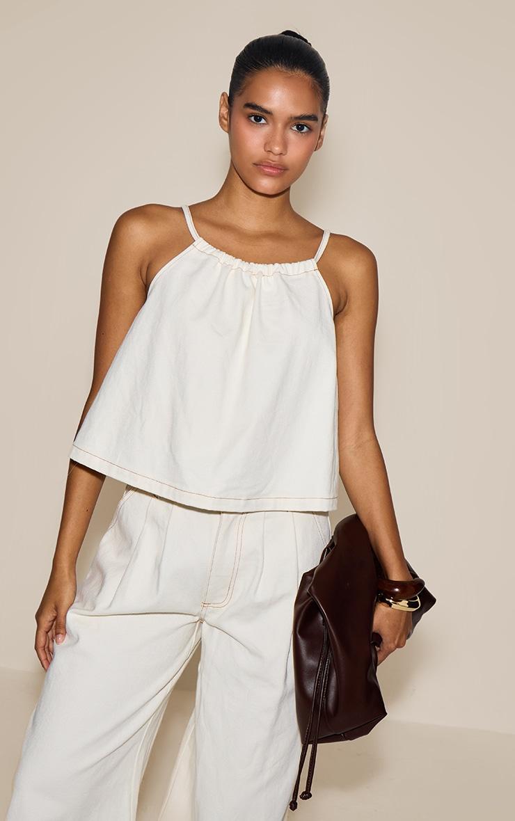 Ecru Floaty Sleeveless Denim Top Product Image