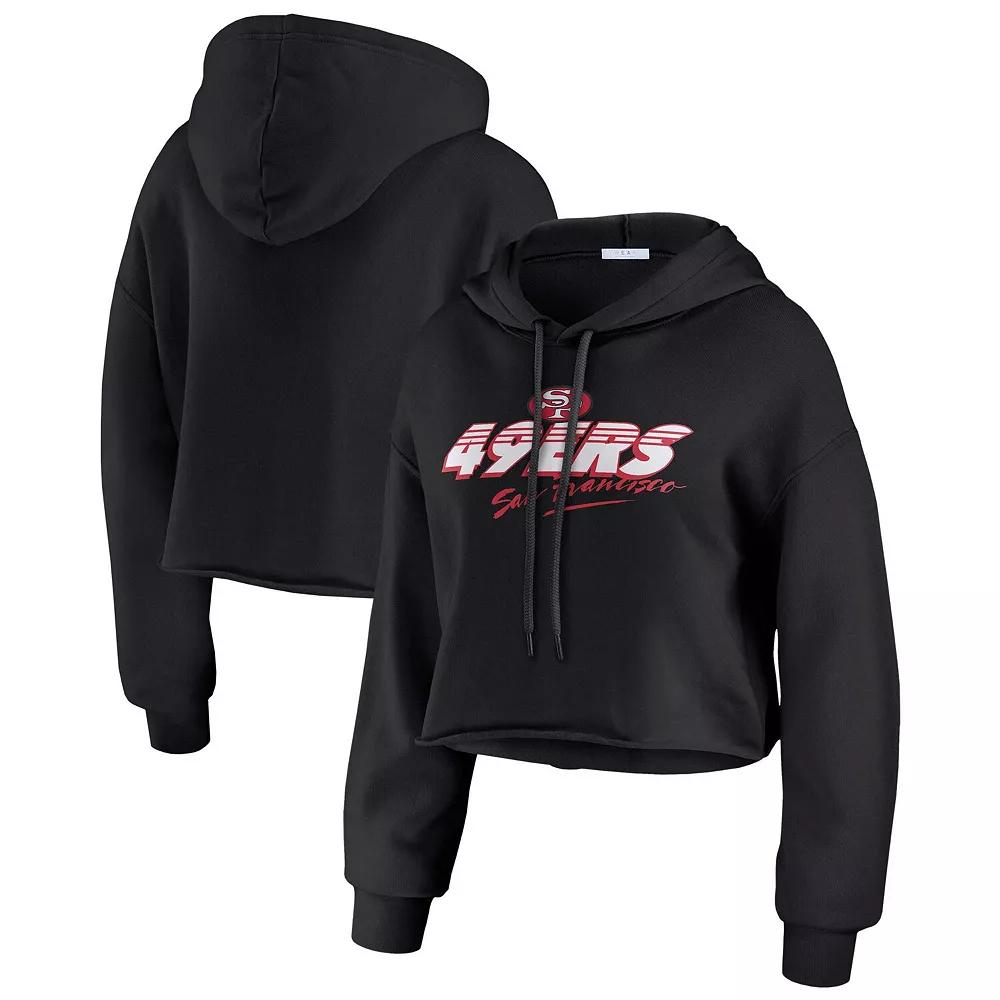 Women's WEAR by Erin Andrews Black Detroit Lions Prime Cropped Pullover Hoodie,  Product Image