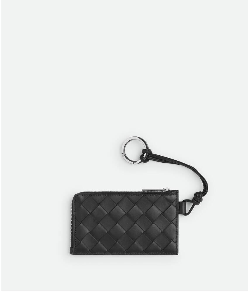 Men's Intrecciato L-Zippered Card Holder On Strap in Black Product Image