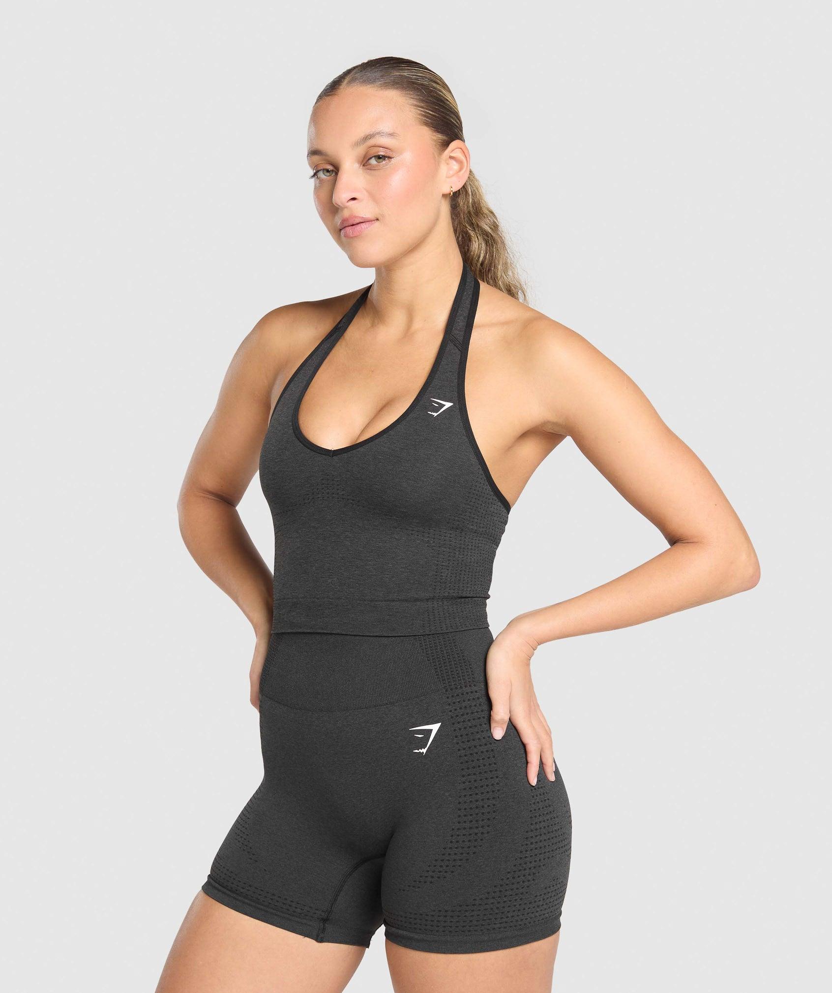 Gymshark Vital Halter Neck Tank With Shelf - Black Marl Female Product Image