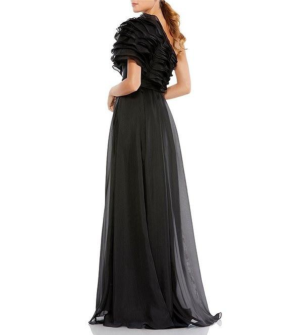 Mac Duggal Applique One Shoulder Short Sleeve A-Line Gown Product Image