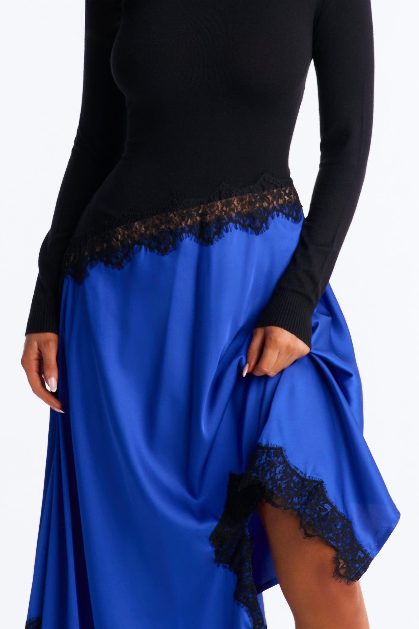 Marielle Lace Trim Maxi Dress - Black/Blue Female Product Image