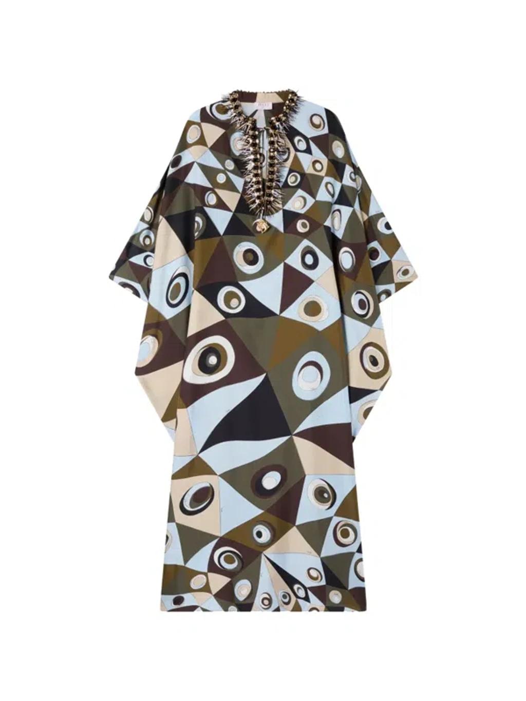 PUCCI Vivara Silk Crepe De Chine Embellished Maxi Caftan Dress In Green Product Image