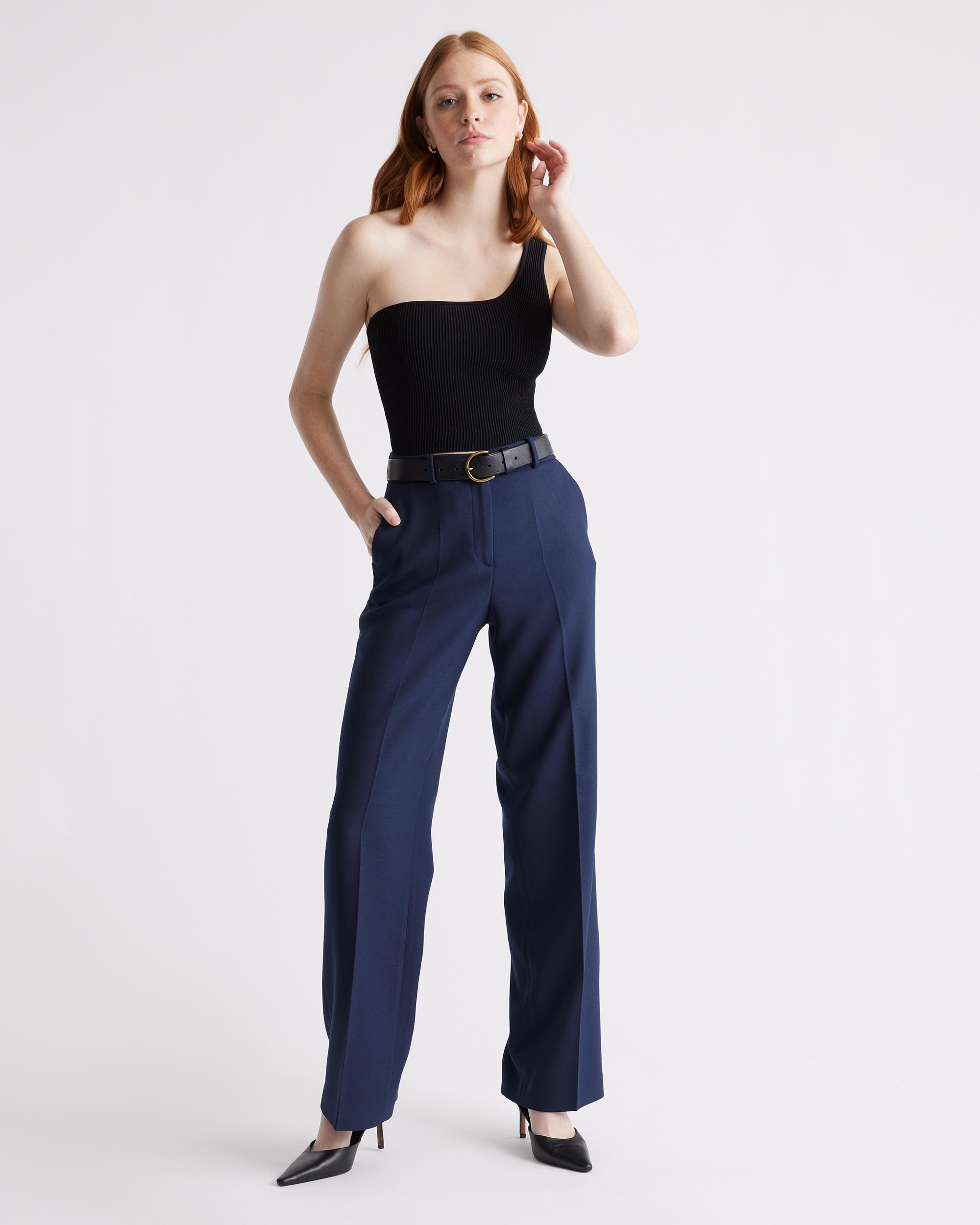 Quince | Women's Cropped One Shoulder Ribbed Knit Tank Top Recycled nylon/polyester/spandex Product Image