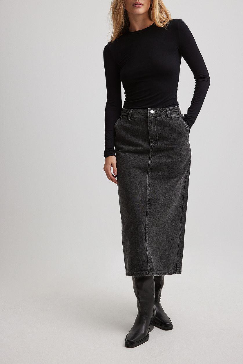 Tailored Denim Midi Skirt Product Image
