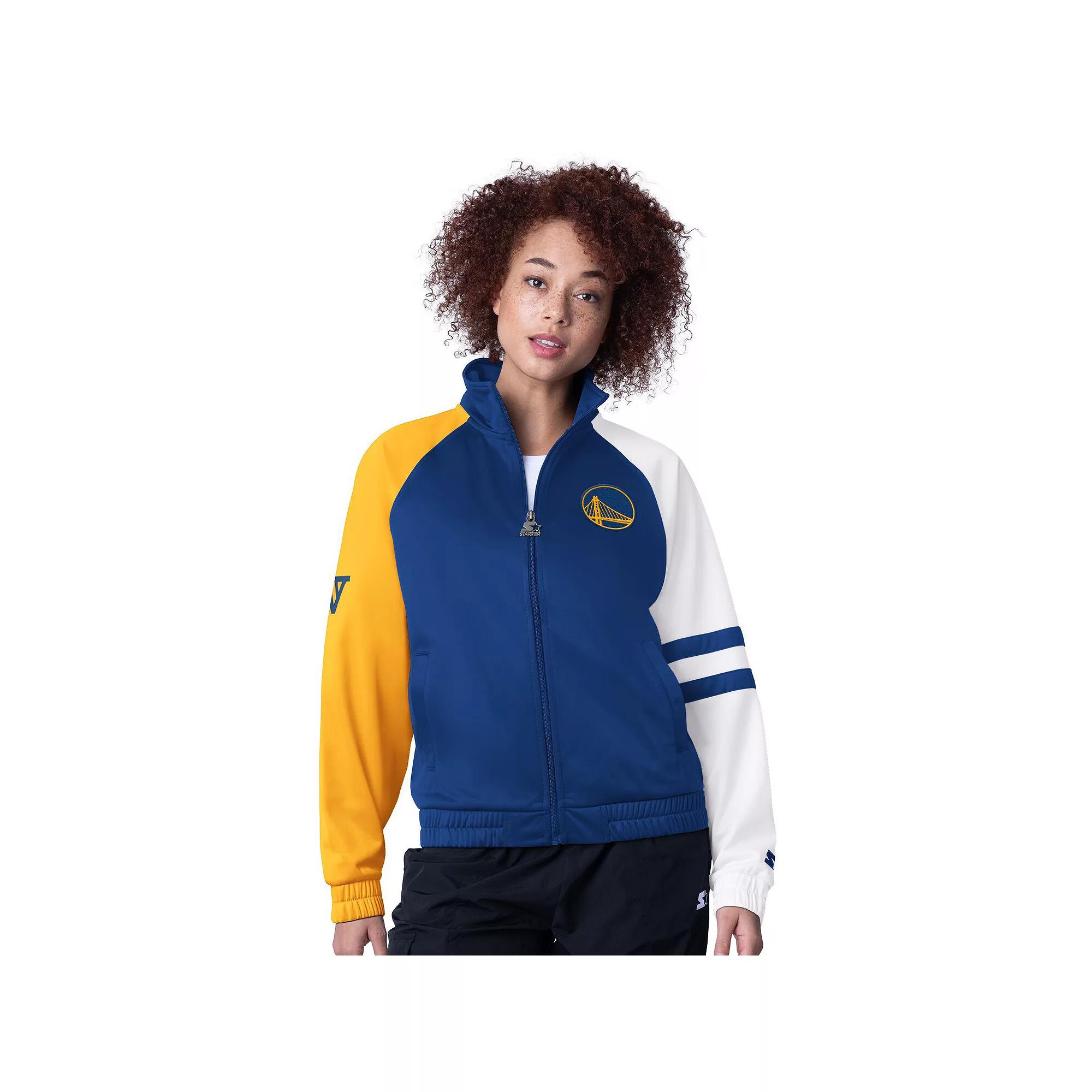 Women's Starter Royal Golden State Warriors Line Up Dolman Raglan Full-Zip Track Jacket, Size: Medium, Blue Product Image