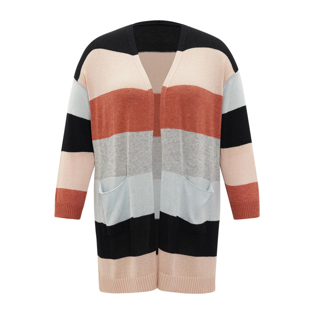 Plus Size Supersoft Essentials Colorblock Patched Pocket Tunic Cardigan Multicolor Women Casual Loose Long Sleeve Dailywear Cardigans BloomChic 12/L Product Image