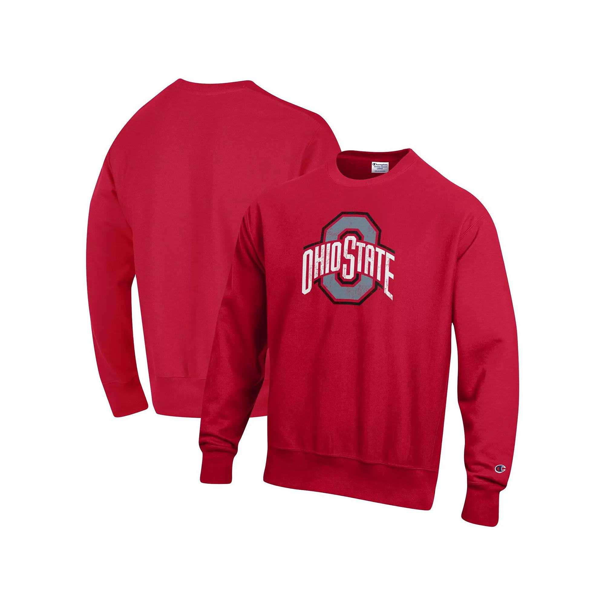 Men's Champion Scarlet Ohio State Buckeyes Vault Logo Reverse Weave Pullover Sweatshirt,  Product Image