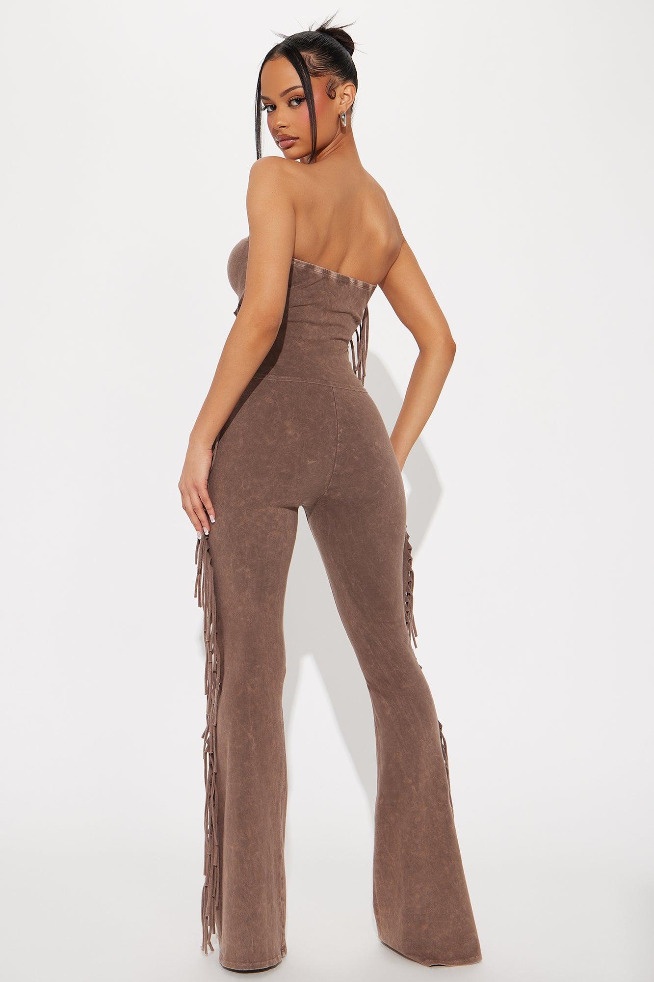 Festival Fringe Washed Pant Set - Mocha Product Image