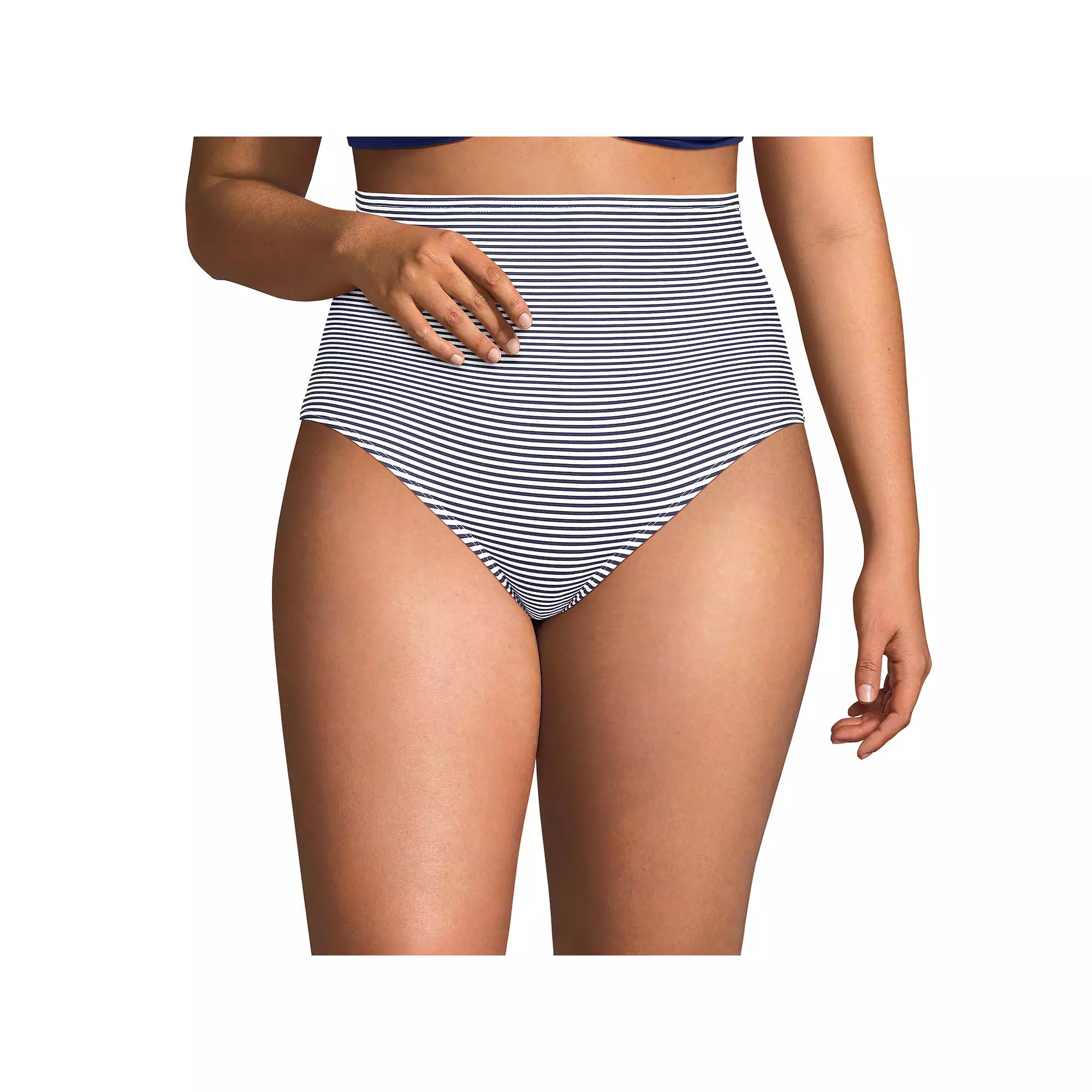 Plus Size Lands End Size Ultra High Waisted Slender Bikini Bottoms, Womens Deep Blue Product Image