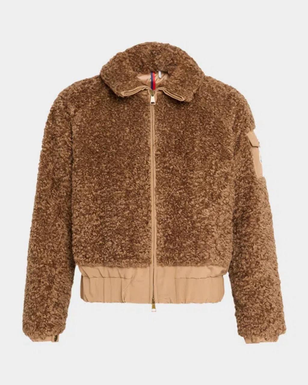 MONCLER Coligny Shell-trimmed Fleece Down Jacket In Brown Product Image