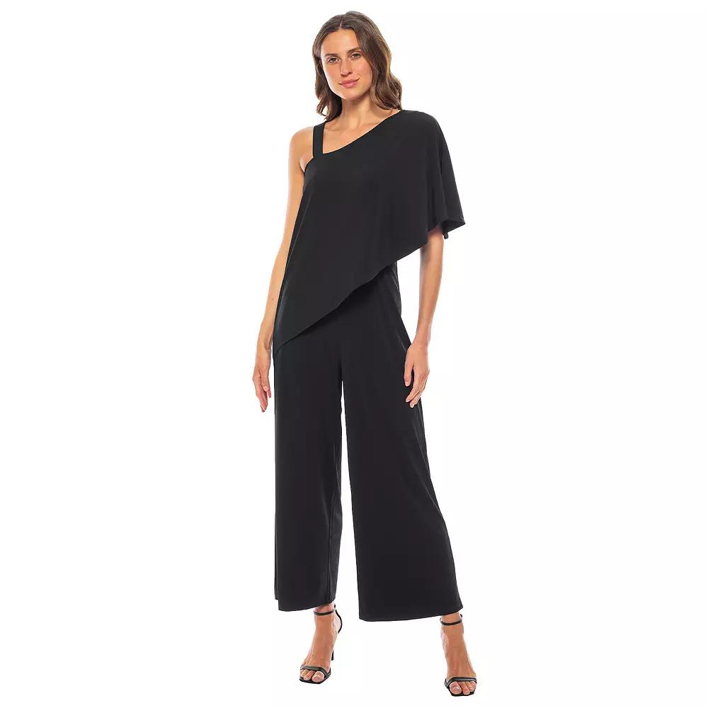 Women's Marina One-Shoulder Drape Cascade Jumpsuit, Size: XL, Black Product Image