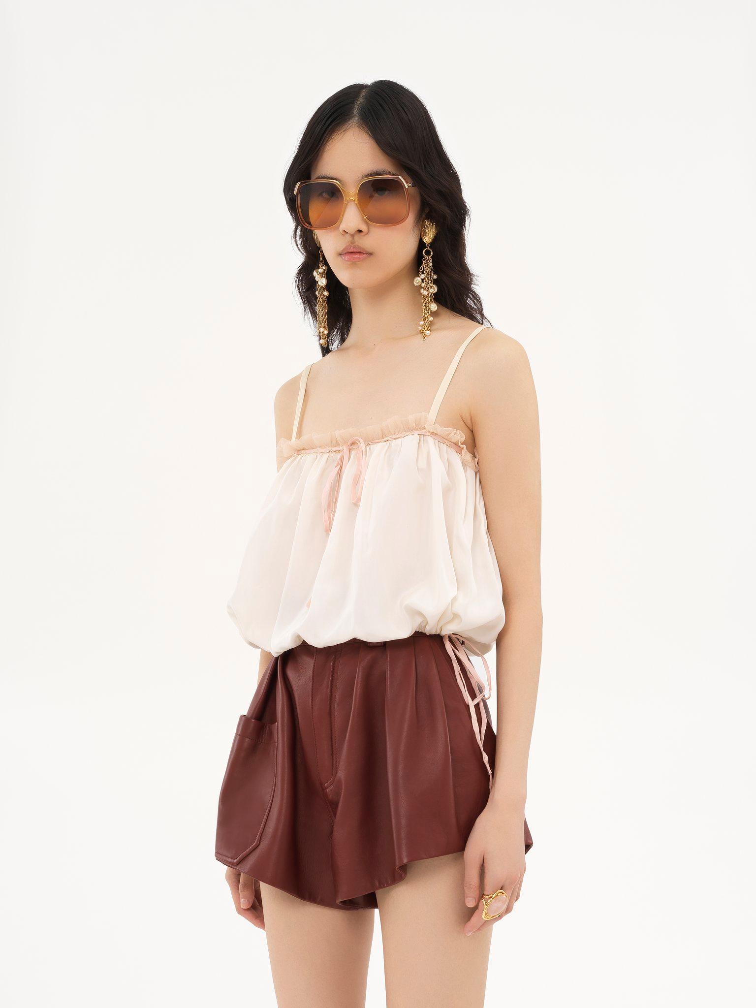 Ruffled camisole top in silk habotai Product Image
