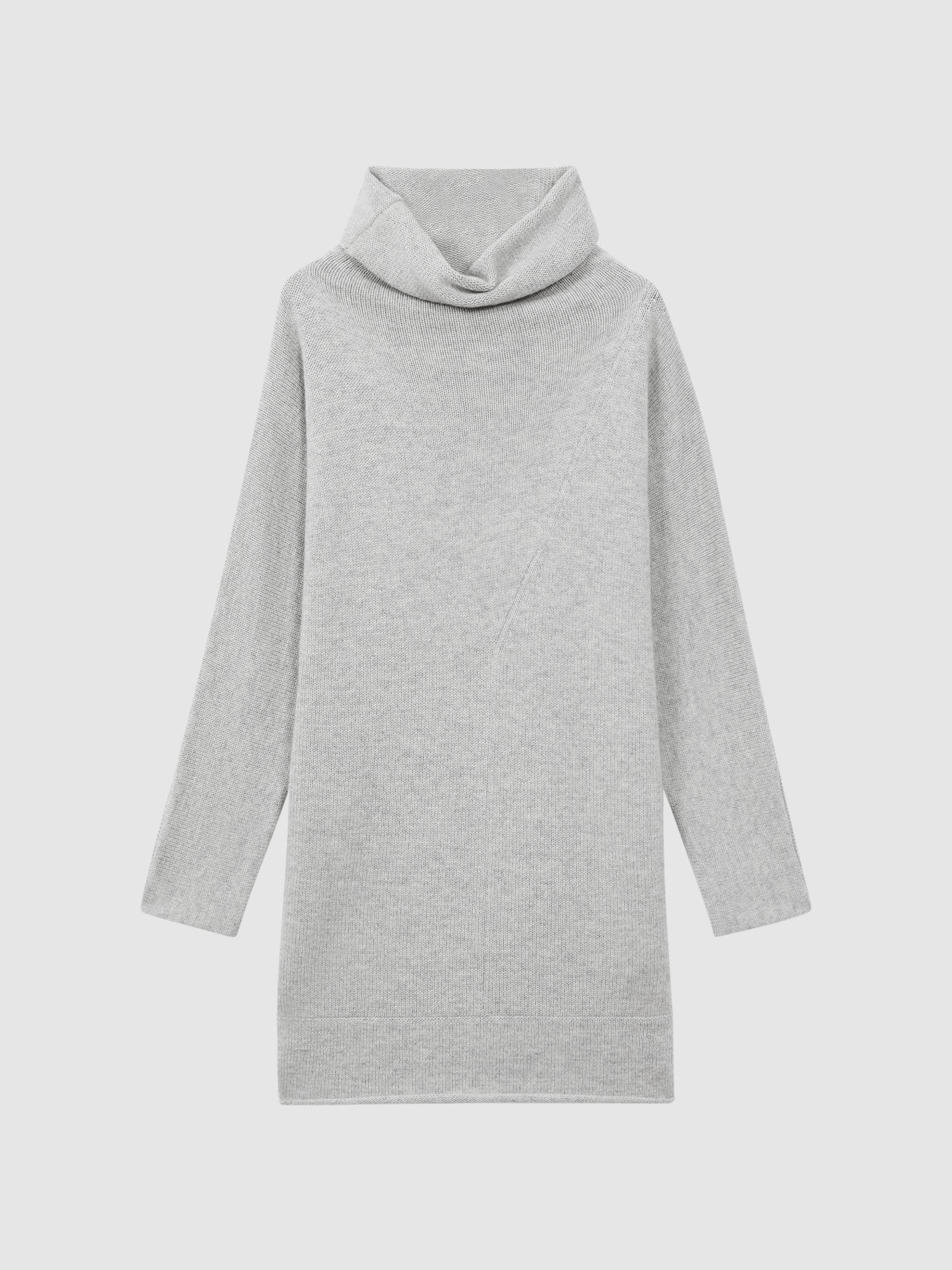 Oversized Wool Blend Cowl Neck Mini Dress in Soft Grey Product Image